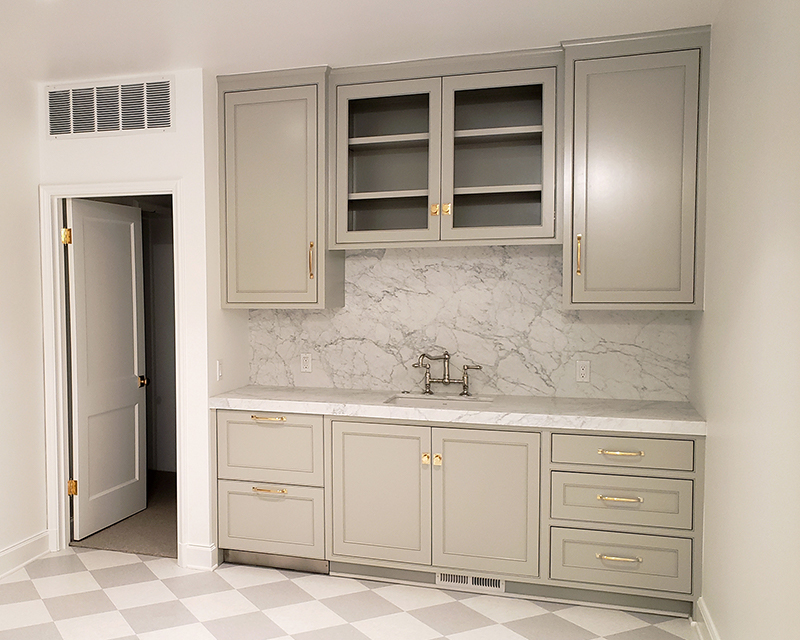 Freshly painted gray cabinets